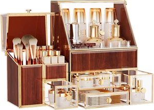 Tempered Glass Makeup Organizer Countertop - Multi-Functional 3-In-1 Cosmetic Or - Picture 1 of 12