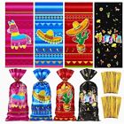 120 Pieces New Mexican Themed Party Treat Bags Cello with 150 Golden Twist Ties