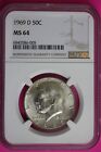 1969 D MS 64 Kennedy Half Dollar NGC Graded Certified Authentic Slab Silver 1375