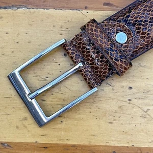 Mens Belt Brown Snake Print Genuine Leather  Italian Style 38-42" Holes - Picture 1 of 6