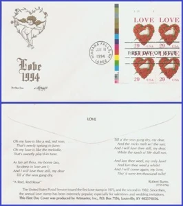 USA4 #2814C U/A ARTMASTER FDC PB4  Dove and Roses Love - Picture 1 of 1