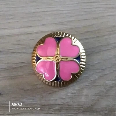 Irish Celtic 4 Leaf Clover Buttons Gold Pink Enamel 1 inch Set of 5 Coat Jacket - Image 1 of 3