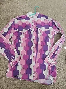 Vintage 80s Roper Western Band Collar Aztec Shirt Purple Pink Large - Picture 1 of 11