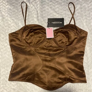 Corset Top Chocolate Brown Plus Medium (UK 16) Pretty Little Things - Picture 1 of 2