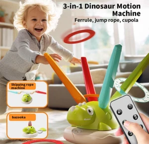 Spinning Dinosaur Jump Toy,3-in-1 Dinosaur Rocket Launcher,Ring Toss & Musical - Picture 1 of 9