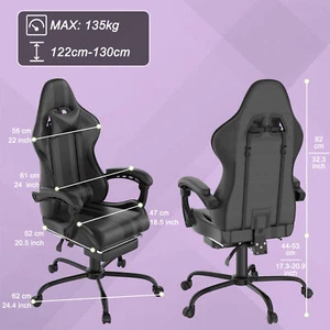 Gaming-Stuhl Bürostuhl mit Rollen Schreibtischstuhl Höhenverstellbar Max 135kg - Bild 1 von 17