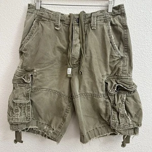 Vintage Abercrombie & Fitch Cargo Shorts Mens 33 Beige Utility Drawstring Preppy - Picture 1 of 7
