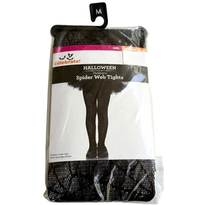 NEW Wicked SPIDER WEB TIGHTS Girls 8/10 MED Black Lace Mesh Halloween Costume - Picture 1 of 5