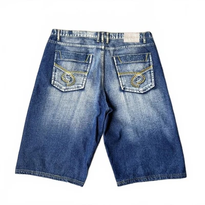 Pantalones cortos vintage Y2k holgados azules bordados skate old skool 42 Foto 1 de 4