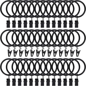 44pcs Curtain Rings with Clips Hooks 1.5 inch Rustproof 1.5''-44Pack, Black  - Picture 1 of 7