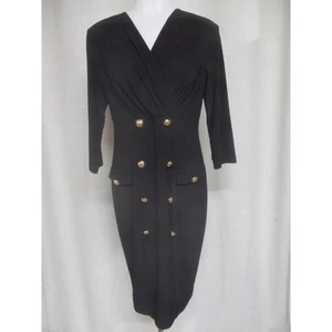BLACK Gold Crest Buttons Classy Timeless Stretch Dress sz S - Picture 1 of 4