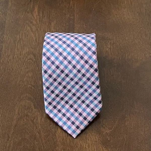 Izod Gingham Plaid Neck Tie Mens Pink Blue Classic Business Wear Preppy Casual - Picture 1 of 5