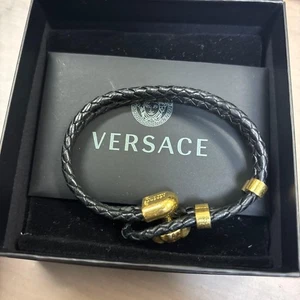 NWT Versace Medusa Head 3D Logo Charm Gold Black Drawstring Cord Bracelet - Picture 1 of 24