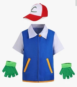 3pc POKEMON TRAINER - ASH KETCHUM - Costume Cosplay ~ jacket Hat & Gloves set - Picture 1 of 4