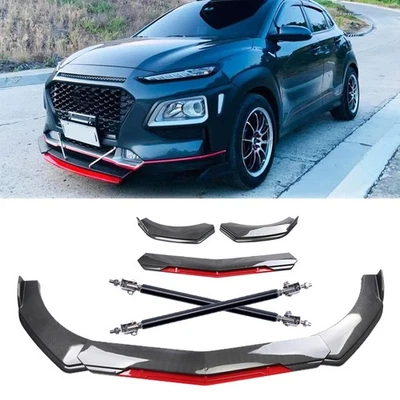 Front Bumper Lip Splitter Spoiler carbon fiber For Hyundai Kona 2018-2024 Body Foto 1 de 4