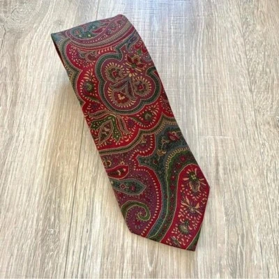 Corbata de cuello vintage AF Abercrombie & Fitch para hombre cachemira floral verde púrpura amarillo Foto 1 de 3