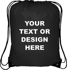 Personalised Black Drawstring Bag Sack Gym PE Swim Gym  School Print - Picture 1 of 3