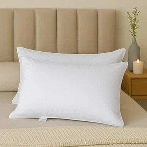 Premium Luxury White Goose Feather And Down Pillow Pair With 100% Cotton Cover - Picture 1 of 10