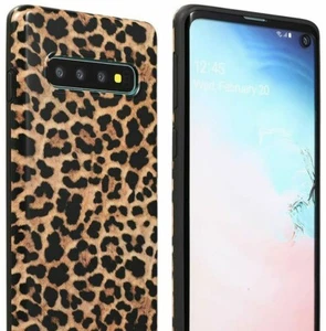 For Samsung Galaxy S10e S10 Plus - Hard Rubber Case Cover Brown Leopard Cheetah - Picture 1 of 6