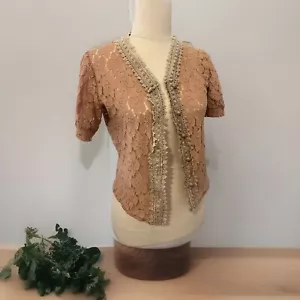 Vintage Handmade Beige Handmade Crochet Lace Blouse Top S - Picture 1 of 6