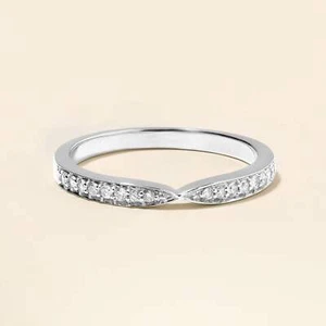 Certified 14K Gold 0.14ct Natural Diamond Thin Half Band Ring - Imagen 1 de 8