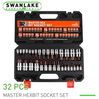 32Pc Hex Allen Master Socket Bit Set Premium 3/8 1/4 1/2 S2 Steel SAE Metric - Image 1 of 4