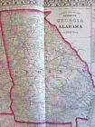 Géorgie Alabama Atlanta Savannah plans de ville 1874 Mitchell belle grande carte ancienne