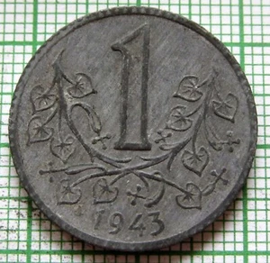 BOHEMIA & MORAVIA WWII GERMAN PROTECTORATE 1943 KORUNA, ZINC BETTER GRADE - Picture 1 of 6