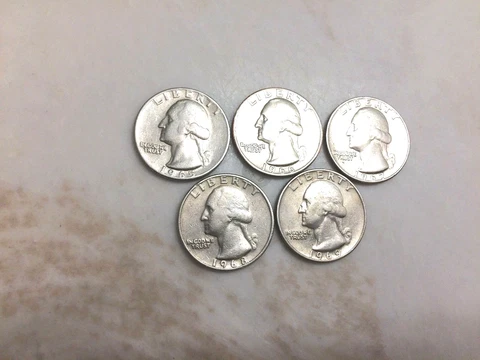 WASHINGTON EAGLE BACK 1960'S COMPLETE SET OF FIVE PHILADELPHIA CLAD QUARTERS Cover