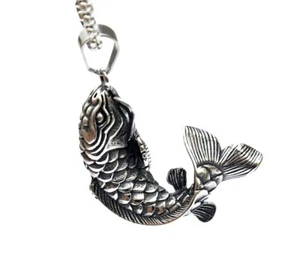 Stainless Steel Lucky Chinese Koi Carp Fishing Mens Pendant Necklace - Picture 1 of 1