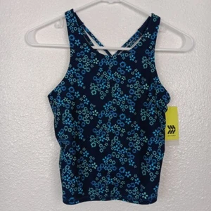 All In Motion Sport Bra Crop Tank Top Girls XL (14) Navy Blue UPF50+ Activewear - Picture 1 of 10