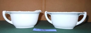 White Milk Glass Gravy Boat CREAMER SUGAR SET Floral Rim Vintage - Picture 1 of 12