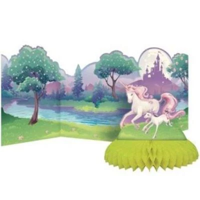 Centro de mesa de fantasía unicornio con telón de fondo 11,75" x 27" papel decoraciones de cumpleaños Foto 1 de 2