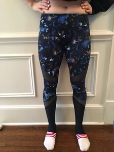 ZELLA WOMENS BLUE FLORAL LEGGINGS WITH MESH YOGA PANTS XS - Picture 1 of 4
