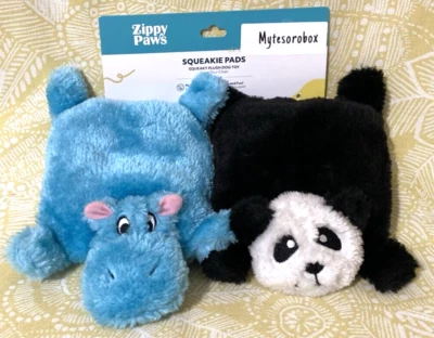 ZippyPaws 2-Pack SQUEAKIE PADS HIPPO & PANDA Squeaky Dog Toy New -FREE SHIPPING- - Image 1 of 4