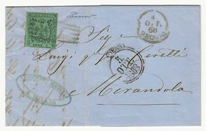 1852 Modena Lettera con 5 c. verde annullo a sbarre per Mirandola firma Vaccari - Foto 1 di 2
