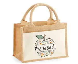Personalisierte Lehrer Blumen Apfel Jute Tasche XL.. ..Lehrer. Lehrer, Sitzender - Bild 1 von 4
