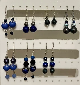 Blue Shell Pearl Dangle Earrings on Silver Plated Wires - Picture 1 of 21