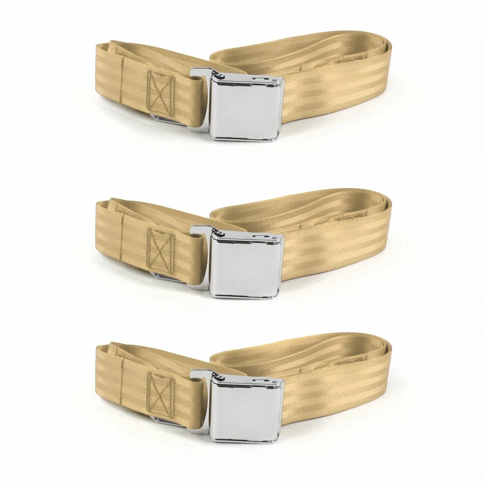 Ford Fairlane 1960 - 1961 Airplane 2pt Tan Lap Bench Seat Belt Kit - 3 Belts v8 - Image 1 of 1