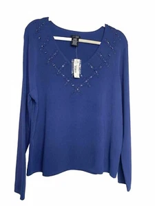 NEW East 5th Women's Sweater XL Beaded Tight Knit Pullover V-neck Long Sleeve - Picture 1 of 8