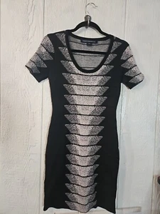French Connection Womens Bodycon Dress Shortsleeve US8 NWOT Black & Beige - Picture 1 of 5