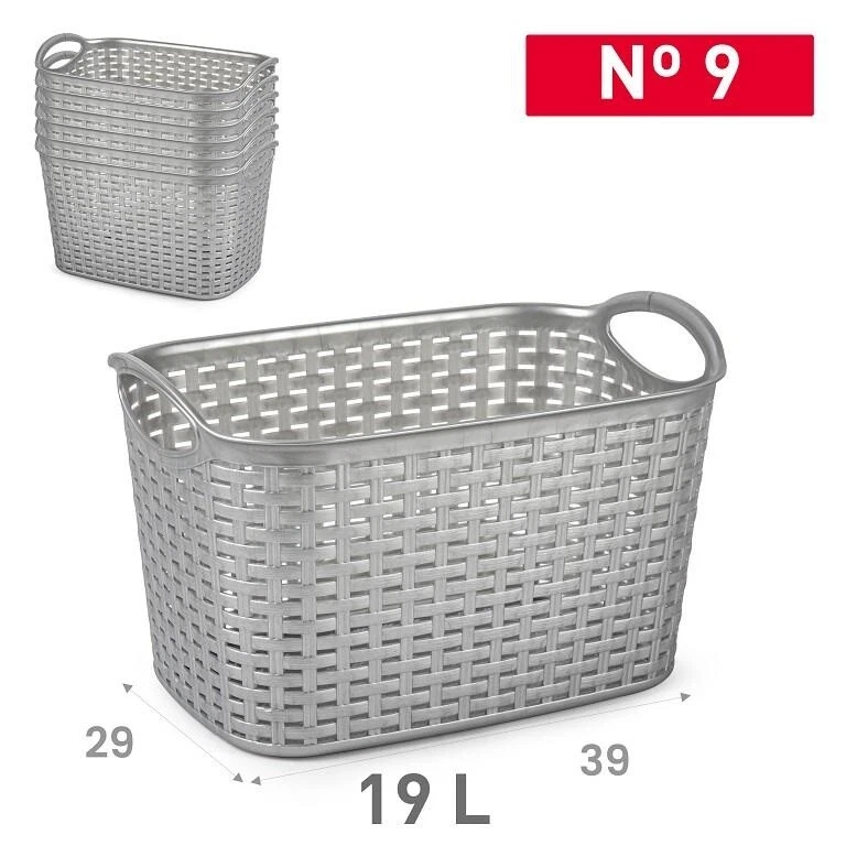 Cesta Multiuso in Plastica Tipo Rattan 19 Litri Argento 29 x 39 cm - Immagine 1 di 1
