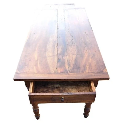 Ancienne table de ferme ou pour cuisine en noyer blond massif fin 19ème - Photo 1/4