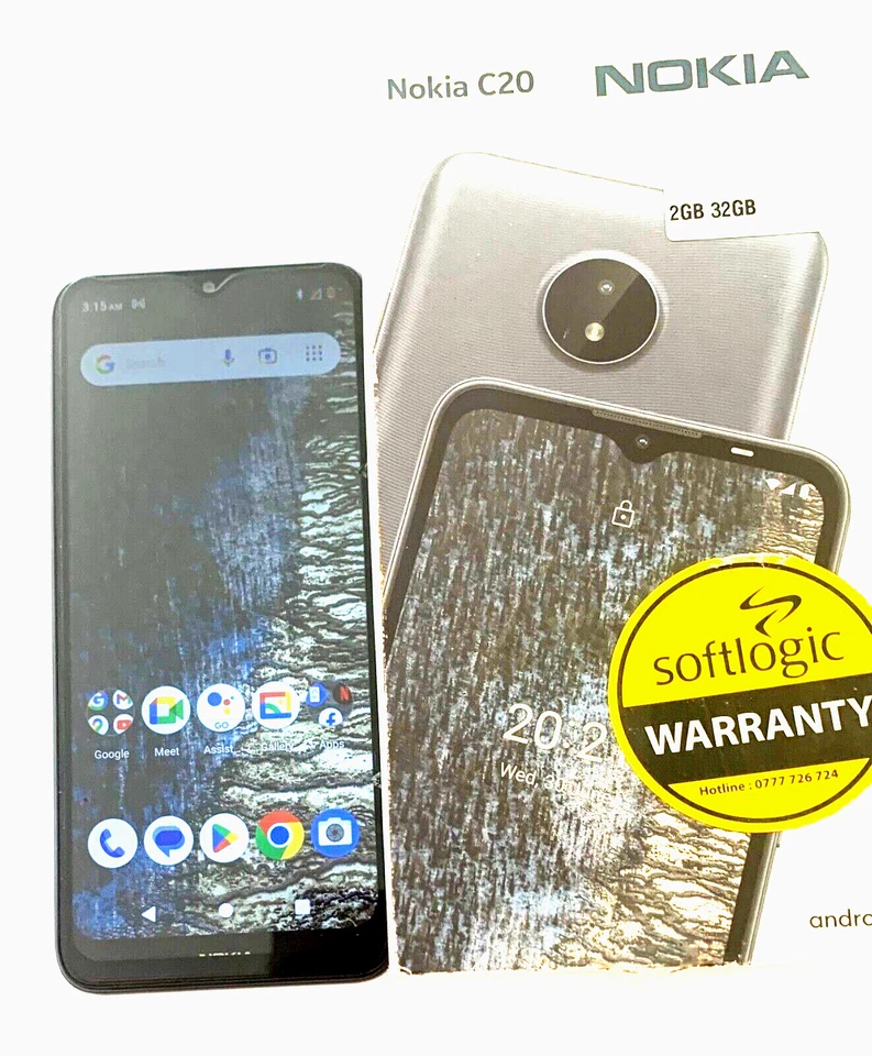 NOKIAC20Ram2GBStorage32GB6.5"inchHD+displayAndroidTMGo-edition4GLTESmartPhone - Image 1 of 4