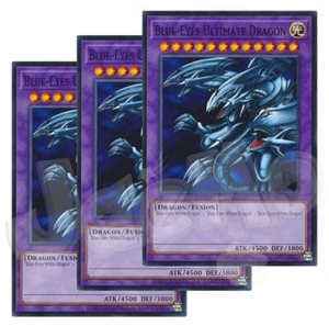 Yugioh - Blue-Eyes Ultimate Dragon x 3 - NM - Plus Free Holo Card - Picture 1 of 1