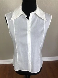 PIAZZA SEMPIONE ITALY EU34 4/6 36" Pintuck Bead Collar Sleeveless Blouse White - Picture 1 of 7