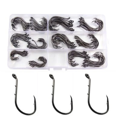 120pcs Offset Barbed Fishing Hook Carbon Steel Octopus Baitholder Fishhook 8299 - Image 1 of 4