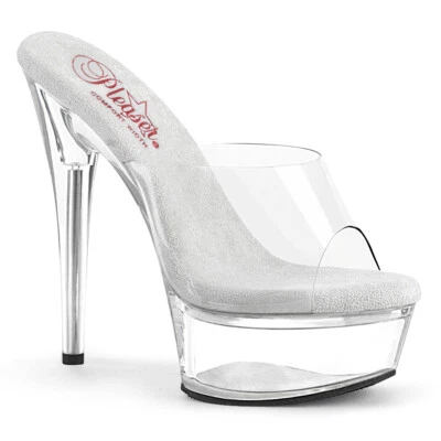 6" Clear Plastic Fitness Pageant Class Beginner Stripper Heels Shoes Wide Width - Image 1 of 2