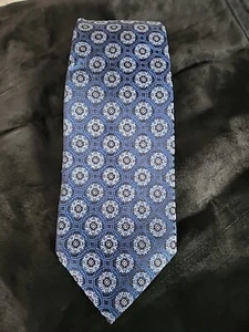 Burma Bibas Blue White Black Geo Link Print Silk Tie - Picture 1 of 5