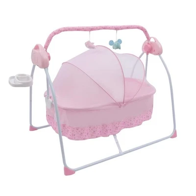 Розовая электрическая детская качалка качели кроватка кроватка кровать для младенца колыбель с Bluetooth - Изображение 1 из 4